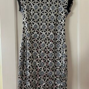 Vince Camuto Black Dress with Silver Sequin Overlay